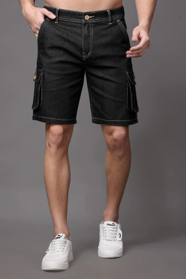 ZAYSH Solid Men Black Denim Shorts