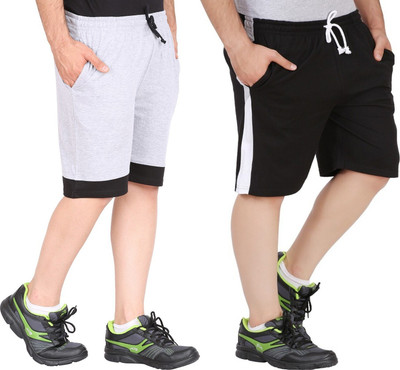 GLAMPANDA Color Block Men Black, Grey Sports Shorts