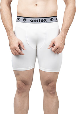 omtex Solid Men White Compression Shorts