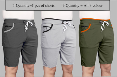 WeReKo Solid Men Silver Regular Shorts