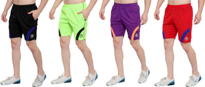 HouseOfCommon Color Block Men Black, Light Green, Purple, Red Sports Shorts