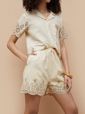 Fame Forever by Lifestyle Printed Women Beige Denim Shorts