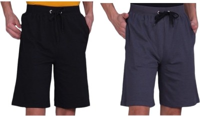 Adornique Fashion Solid Men Black, Grey Regular Shorts