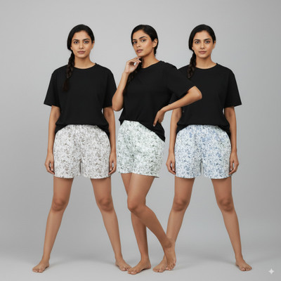 Urban Ethos Printed Women White, Green Boxer Shorts