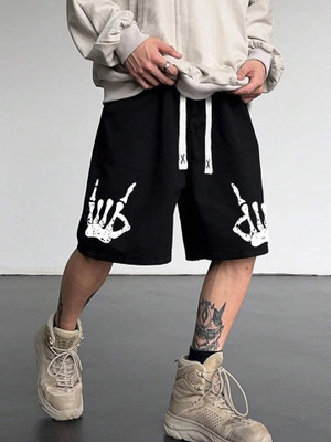 LOTHRIC Printed Men Black Casual Shorts