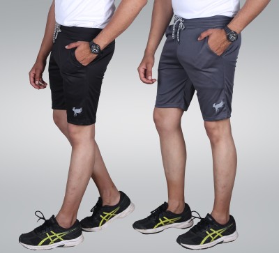 ELTRUD Solid Men Black, Dark Grey Sports Shorts, Gym Shorts