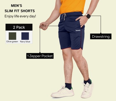 WeReKo Self Design Men Dark Blue, Dark Green Casual Shorts