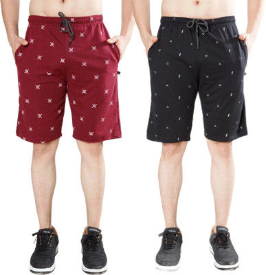 WILD CAMO Printed Men Maroon, Black Regular Shorts