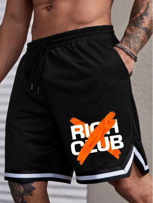 CULISH Printed Men Black Gym Shorts, Running Shorts, Sports Shorts, Regular Shorts