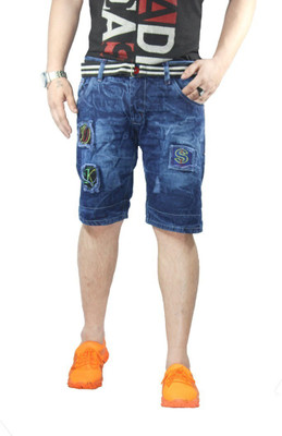 QFA Dyed/Washed Men Denim Dark Blue Denim Shorts