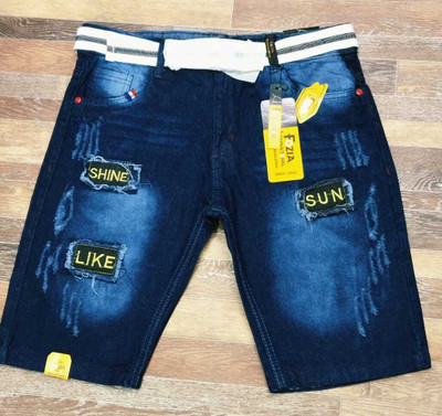 Risin Self Design Men Denim Blue Denim Shorts