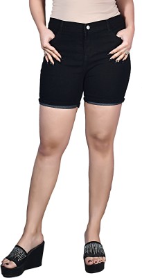 SENDIPO Solid Women Denim Black Denim Shorts