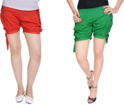 JABAMA Solid Women Red, Green Regular Shorts