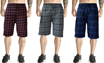 Sathvik Tex Checkered Men Blue Bermuda Shorts