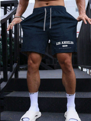 Manlino Graphic Print Men Dark Blue Basic Shorts