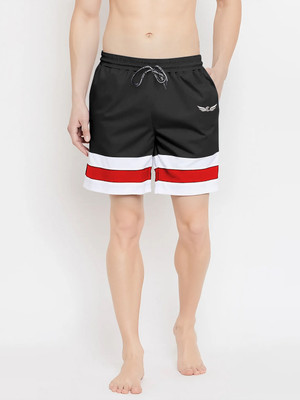 Chrome & Coral Striped Men Black Casual Shorts