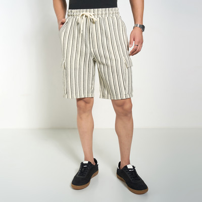 PEOPLE Striped Men White Basic Shorts