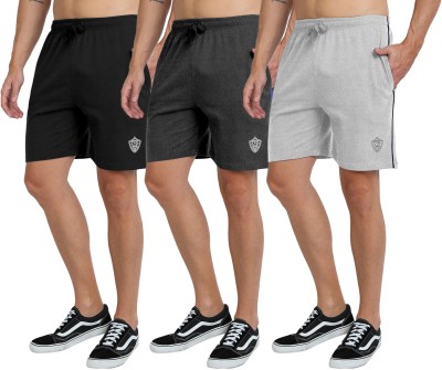 FTX Solid Men Black, Grey, Grey Basic Shorts