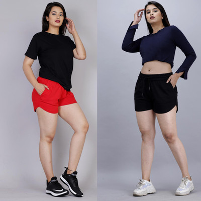 scrott fitness Solid Women Red, Black Basic Shorts