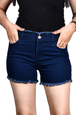 SENDIPO Solid Women Denim Dark Blue Denim Shorts