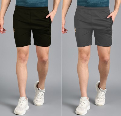 Lemona Printed Men Black, Grey Sports Shorts, Gym Shorts, Regular Shorts