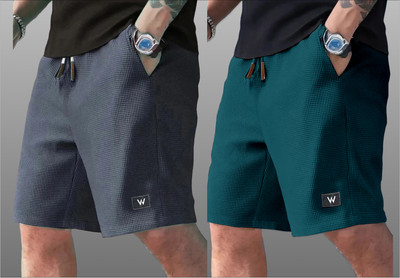 WeReKo Self Design Men Dark Grey, Dark Green Regular Shorts