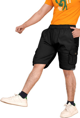 RAXAENTERPRISE Solid Men Black Cargo Shorts, Casual Shorts