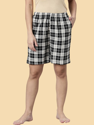 Kryptic Checkered Women Black Regular Shorts