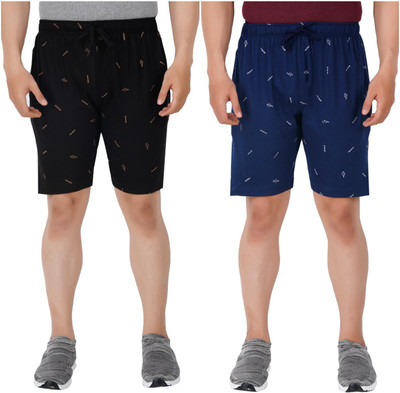Guide Printed Men Black, Blue Bermuda Shorts