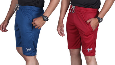 POPLENS Solid Men Blue, Maroon Sports Shorts