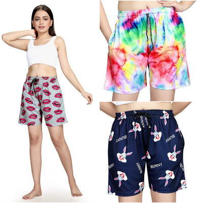 Exitro Printed Women Multicolor Night Shorts