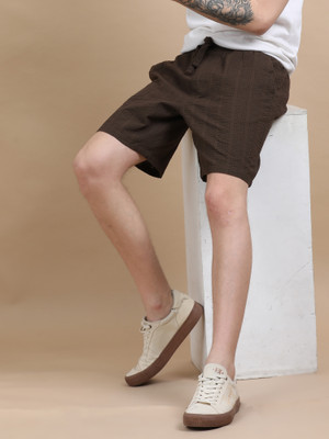Stitchx Self Design Men Brown Regular Shorts