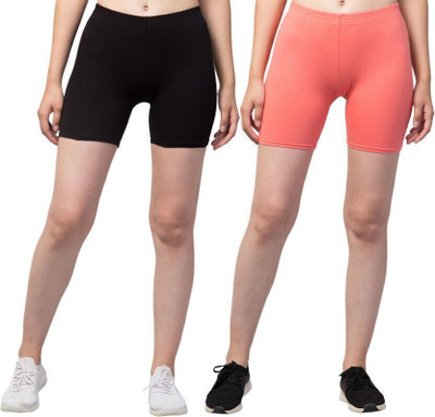 HiRRuX Solid Women Pink, Black Regular Shorts, Night Shorts, Basic Shorts, Casual Shorts