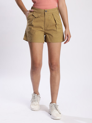 iVOC Solid Women Yellow Casual Shorts