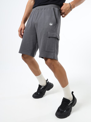 Glitchez Self Design Men Dark Grey Cargo Shorts