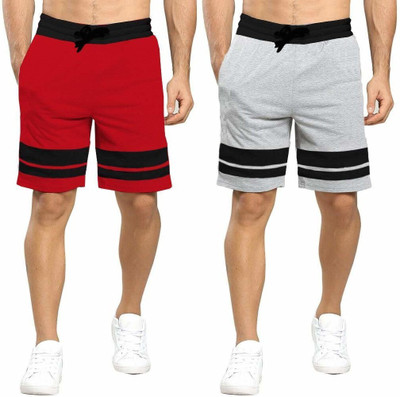 GLAMPANDA Color Block Men Red, Grey Sports Shorts