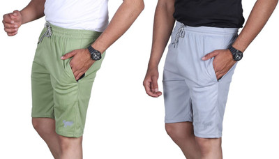 Anjaneya Solid Men Green, Grey Regular Shorts