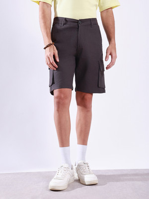 Hence Self Design Men Dark Grey Cargo Shorts