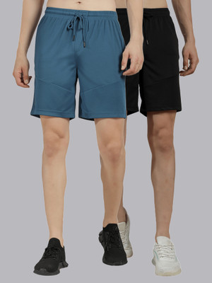 Force NXT Solid Men Black, Blue Sports Shorts