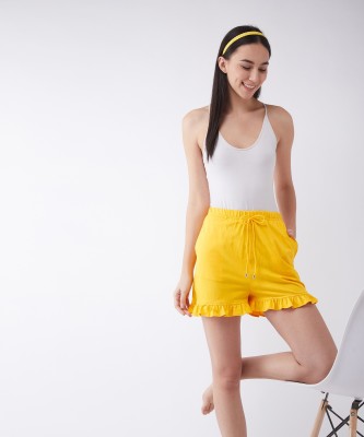 Miss Chase Solid Women Yellow Basic Shorts