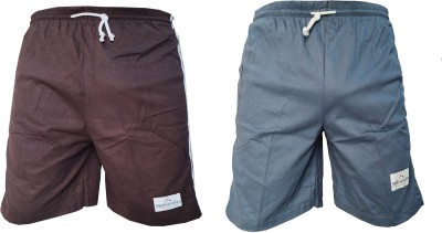 LOVO Solid Men Maroon, Grey Bermuda Shorts