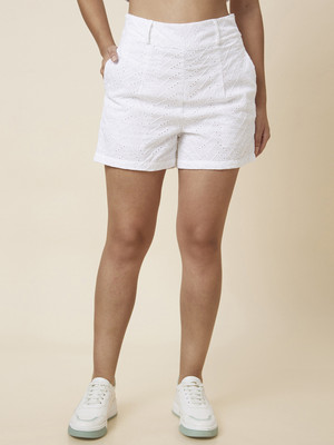 Globus Self Design Women White Regular Shorts