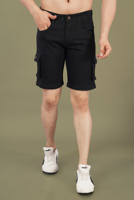 NIVASU Self Design Men Black Denim Shorts