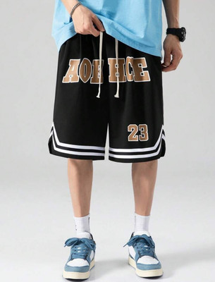 LOTHRIC Color Block Men Black Gym Shorts