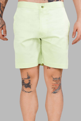 french crown Solid Men Green Regular Shorts