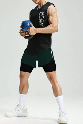 CULISH Color Block Men Dark Green Sports Shorts