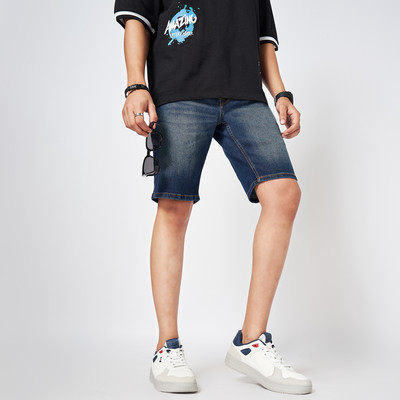 SF Jeans by Pantaloons Solid Men Blue Basic Shorts
