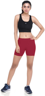 Laasa Sports Solid Women Maroon Sports Shorts