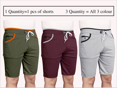 WeReKo Solid Men Silver, Maroon, Green Regular Shorts