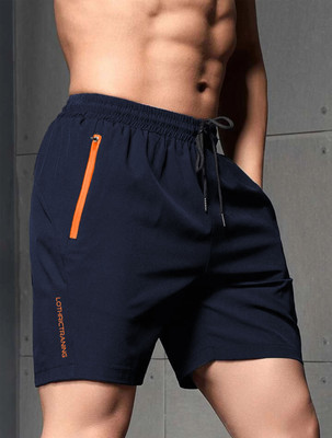 LOTHRIC Solid Men Dark Blue Gym Shorts